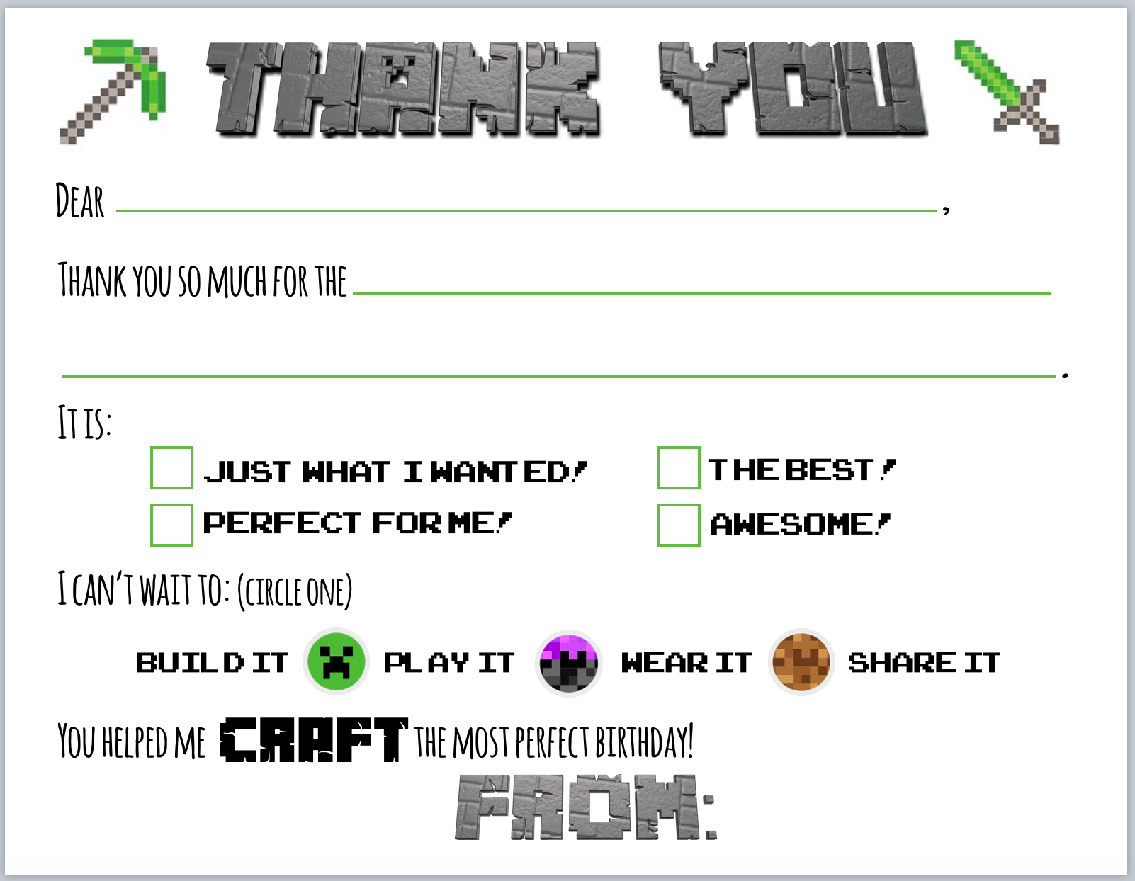 Minecraft "Blank You" Notes
