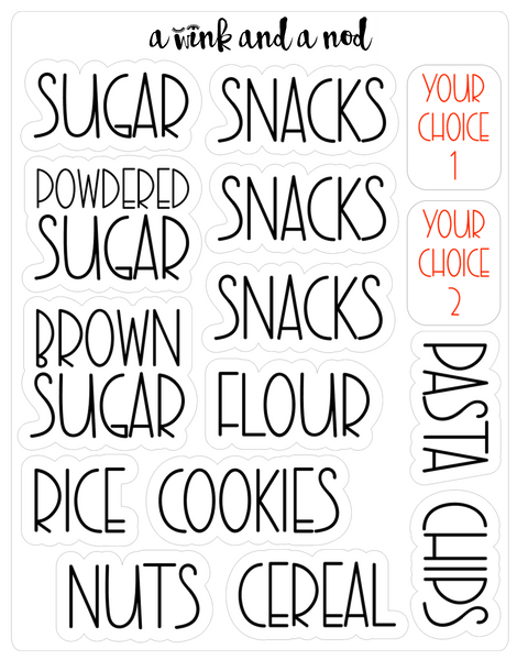 Pantry Organization Vinyl Stickers