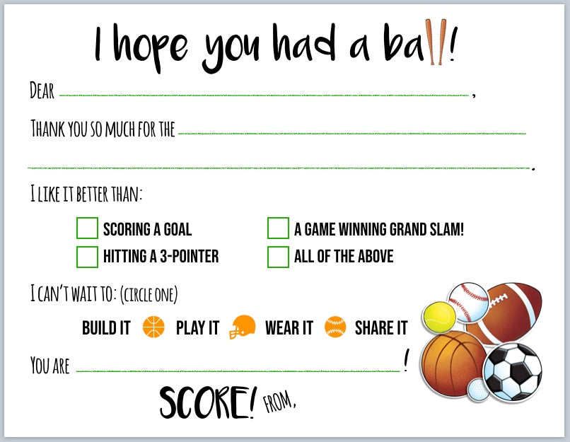 Play Ball! Sports "Blank You" Notes