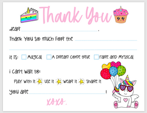 Rainbow Unicorn "Blank You" Notes