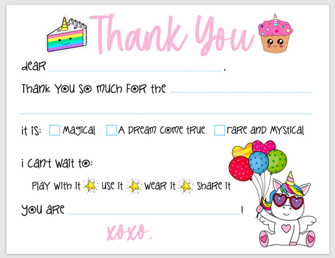 Rainbow Unicorn "Blank You" Notes