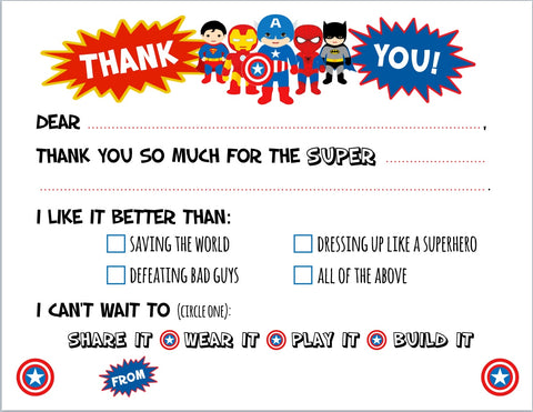 Superhero "Blank You" Notes