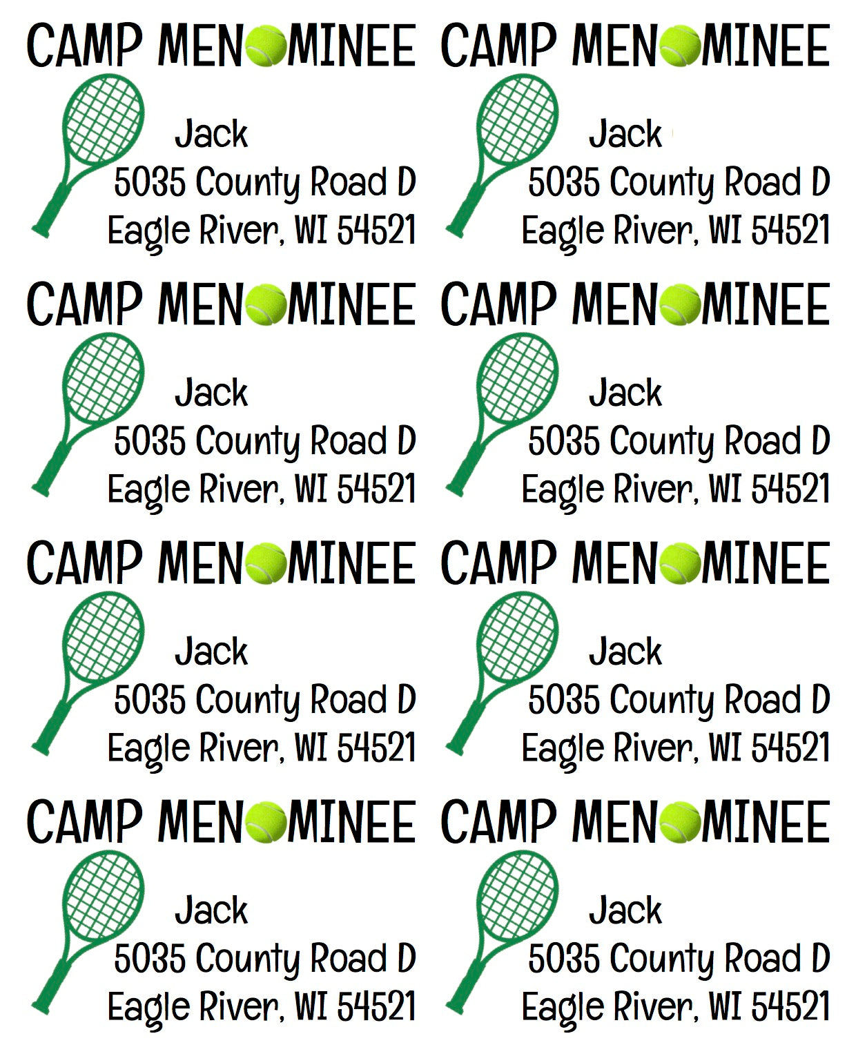 Tennis Return Address Labels