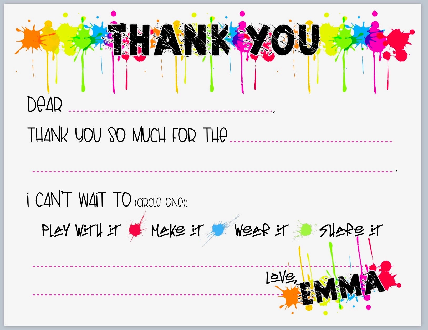 Splatter Paint "Blank You" Notes